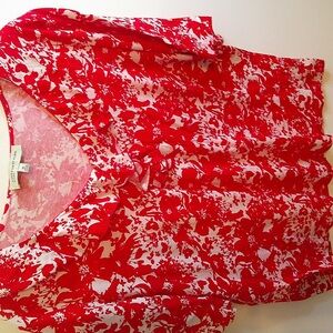 Red and White Floral Blouse